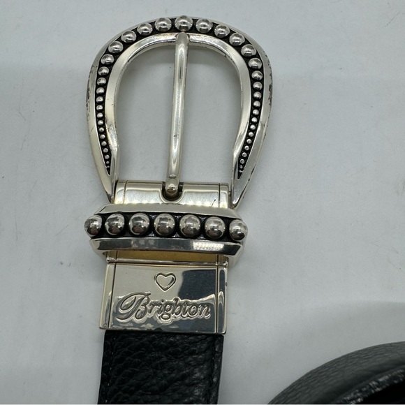 Brighton Reversible Leather Belt Black and Gray Taupe Silver Buckle Sz Medium - Picture 4 of 10